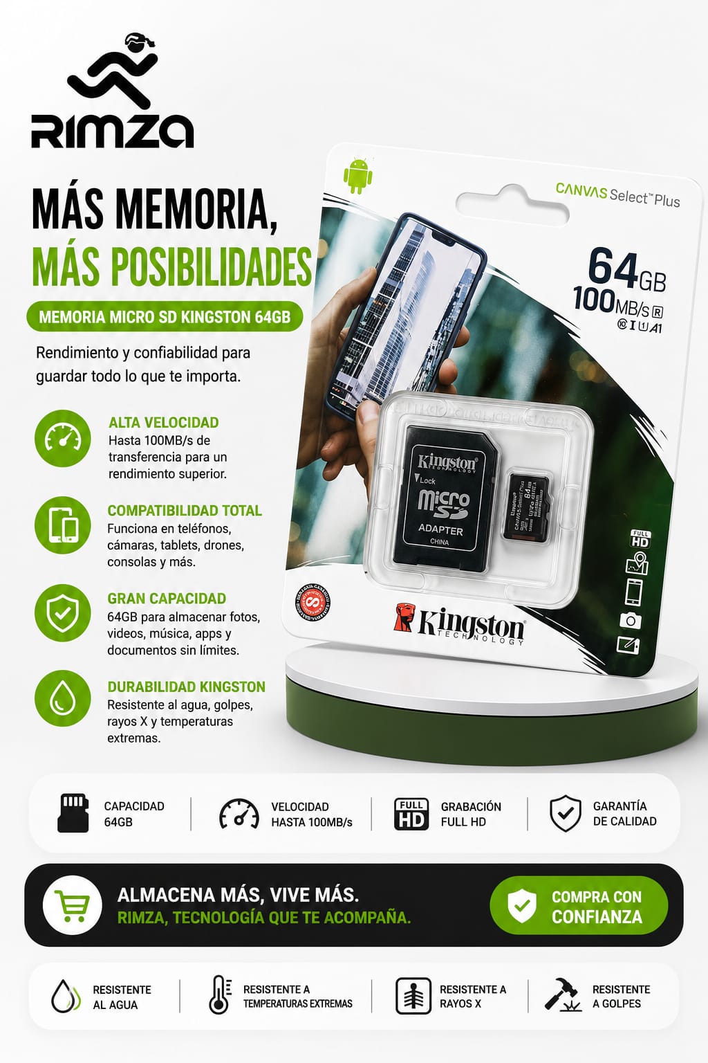 fd52e2a1-7c8b-413a-b3b5-ff37f7523d86 TARJETA DE MEMORIA MICROSD KINGSTON 64GB. - Imagen 1
